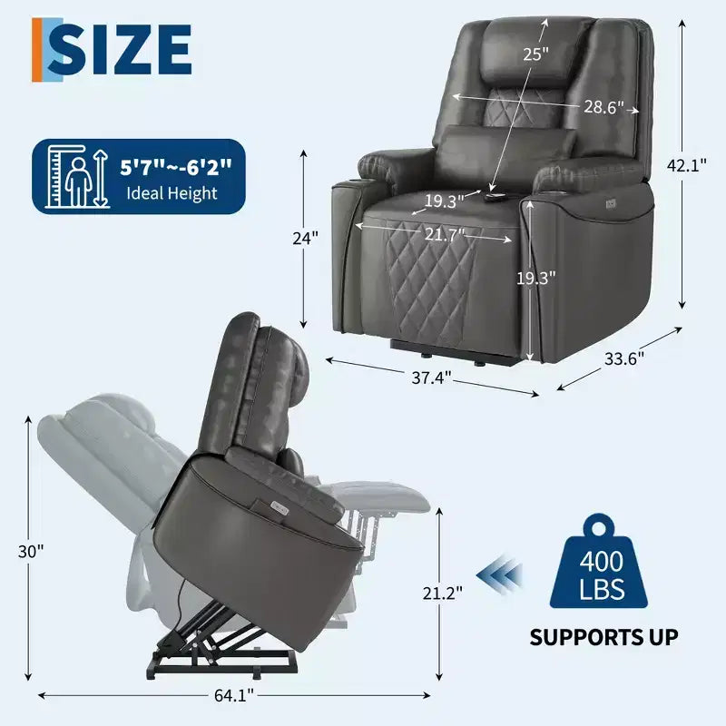 Power Lift Chair, Recliner Chair - Electric Power Lift Recliner for Elderly with 3 Positions, USB Ports, Cup Holders, Side Pockets