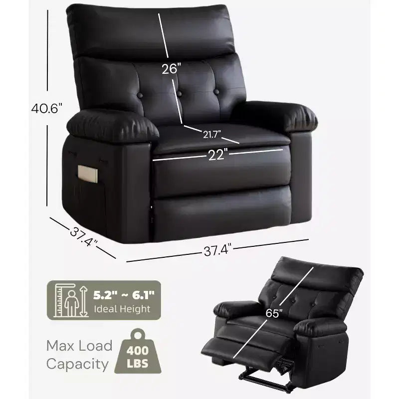 Oversized PU Leather Recliner Chair, Manual Reclining Armchair with Thick Padding & Wide Seat, for Living Room or Bedroom, 22 Extra Wide