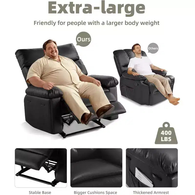 Oversized PU Leather Recliner Chair, Manual Reclining Armchair with Thick Padding & Wide Seat, for Living Room or Bedroom, 22 Extra Wide