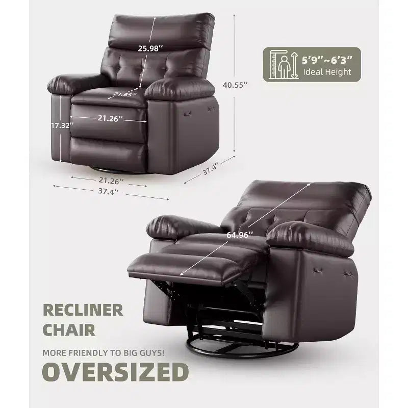 Oversized PU Leather Recliner Chair, Manual Reclining Armchair with Thick Padding & Wide Seat, for Living Room or Bedroom, 22 Extra Wide