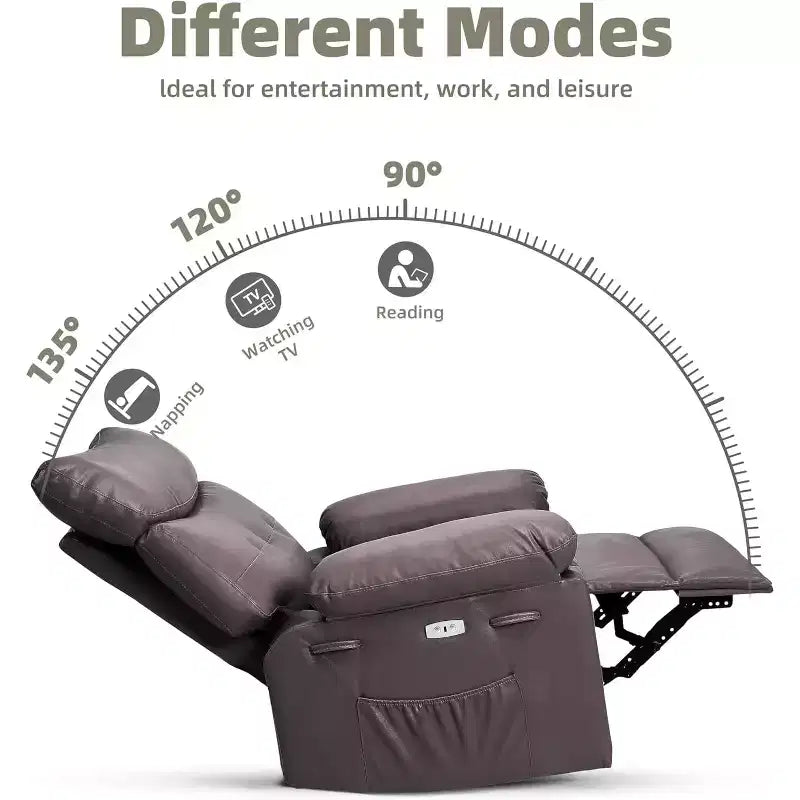 Oversized PU Leather Recliner Chair, Manual Reclining Armchair with Thick Padding & Wide Seat, for Living Room or Bedroom, 22 Extra Wide