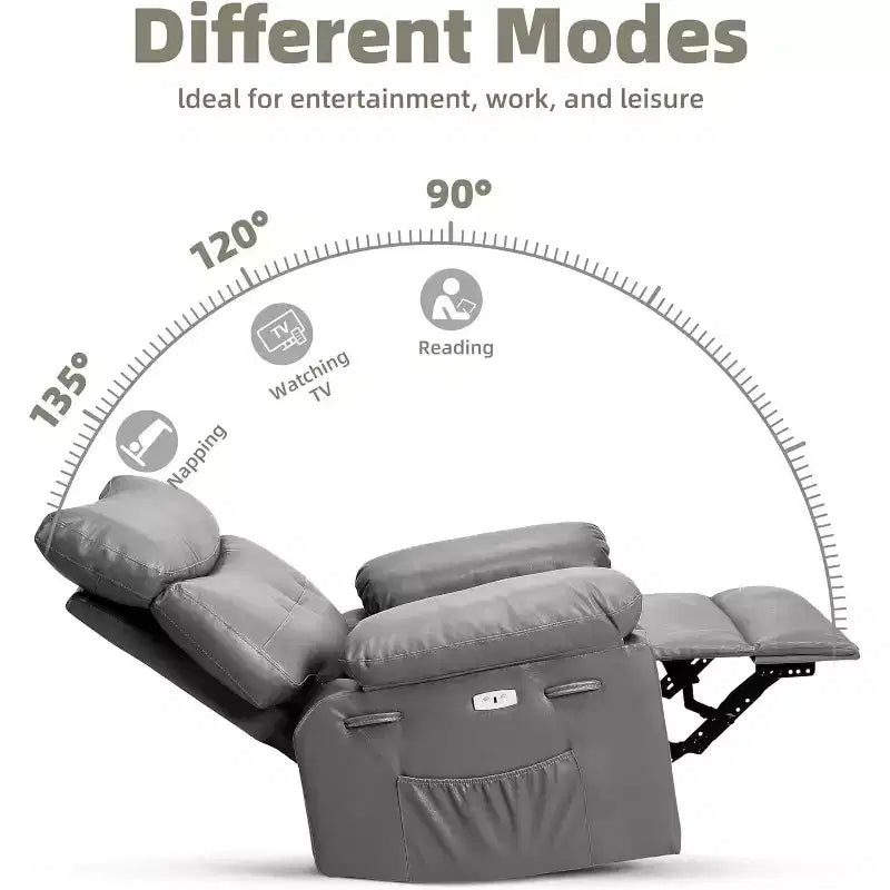 Oversized PU Leather Recliner Chair, Manual Reclining Armchair with Thick Padding & Wide Seat, for Living Room or Bedroom, 22 Extra Wide