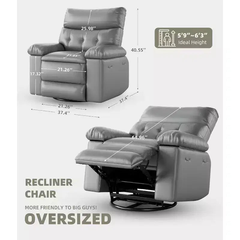 Oversized PU Leather Recliner Chair, Manual Reclining Armchair with Thick Padding & Wide Seat, for Living Room or Bedroom, 22 Extra Wide