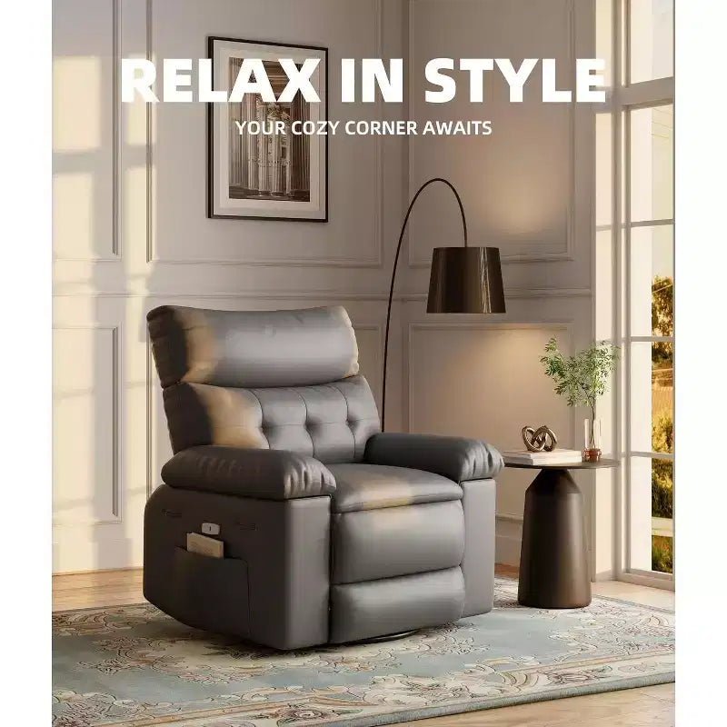 Oversized PU Leather Recliner Chair, Manual Reclining Armchair with Thick Padding & Wide Seat, for Living Room or Bedroom, 22 Extra Wide