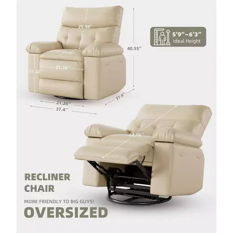 Oversized PU Leather Recliner Chair, Manual Reclining Armchair with Thick Padding & Wide Seat, for Living Room or Bedroom, 22 Extra Wide
