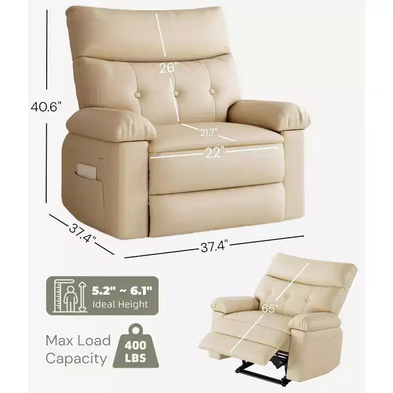Oversized PU Leather Recliner Chair, Manual Reclining Armchair with Thick Padding & Wide Seat, for Living Room or Bedroom, 22 Extra Wide