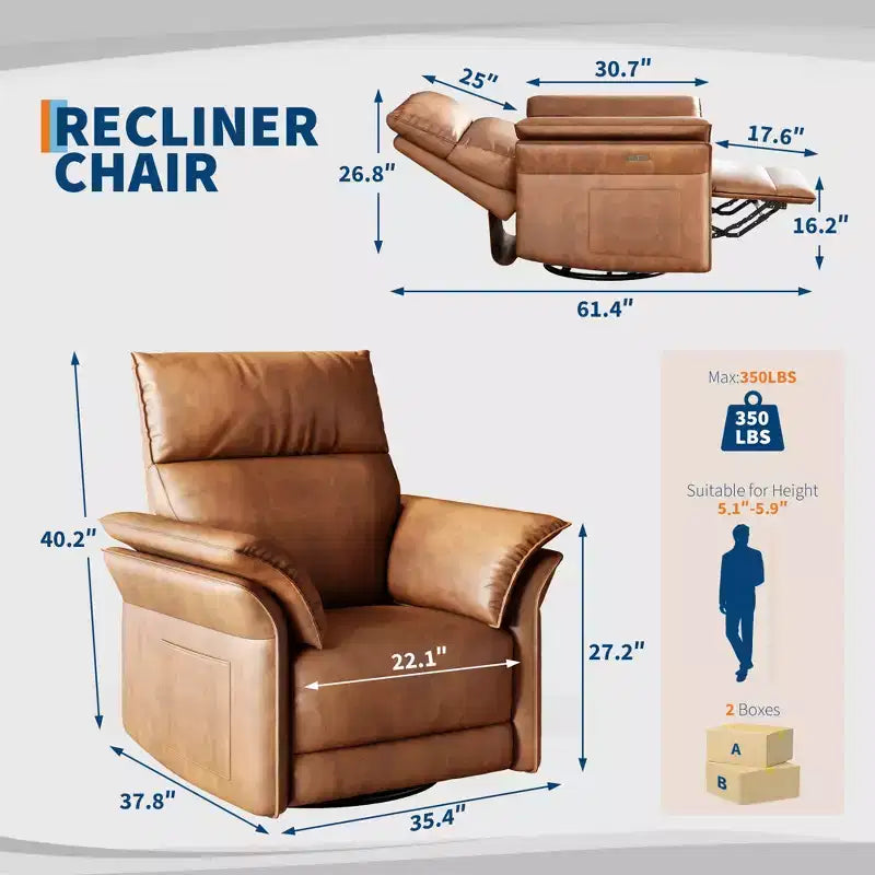 Swivel Rocker ChairRecliner Chair for Adults, Upholstered Fabric Glider Recliner Nursery Chair with Double-Layer Armrestsfor bedroomLiving Room