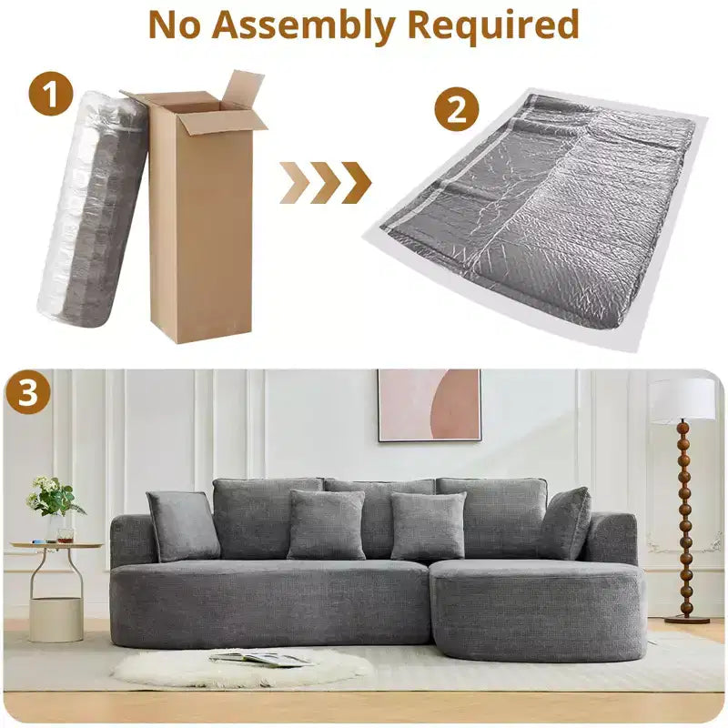 GustoWave 106 Modern Curved Sectional Cloud Sofa with Chaise Lounge, Modular Chenille Fabric Sleeper Couch, No Assembly Required