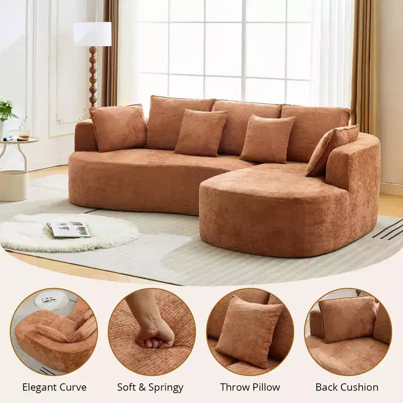 GustoWave 106 Modern Curved Sectional Cloud Sofa with Chaise Lounge, Modular Chenille Fabric Sleeper Couch, No Assembly Required