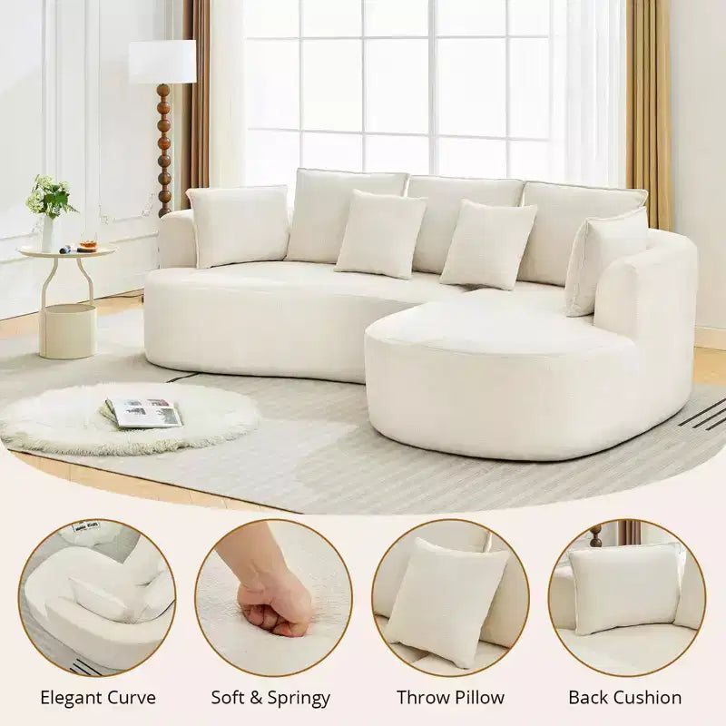 GustoWave 106 Modern Curved Sectional Cloud Sofa with Chaise Lounge, Modular Chenille Fabric Sleeper Couch, No Assembly Required