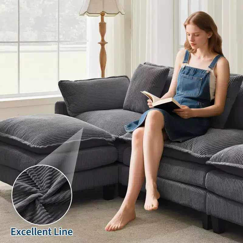 GustoWave 146 Fabric U-Shape 4 Seater Modular Sectional Couch, Oversized Cloud Sectional Sofa with Ottoman & Throw Pillows, Deep Seat