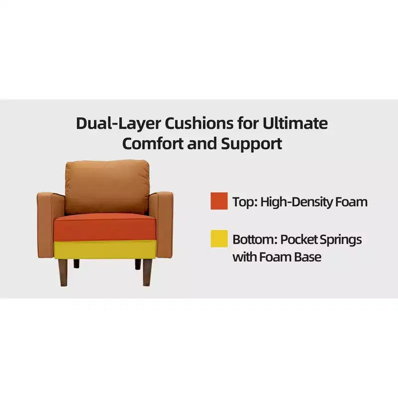 Tree City - 32'' Faux Leather Tufted Square Accent Armchair - Modern Chair for Living Room, Bedroom, Office & Small Spaces