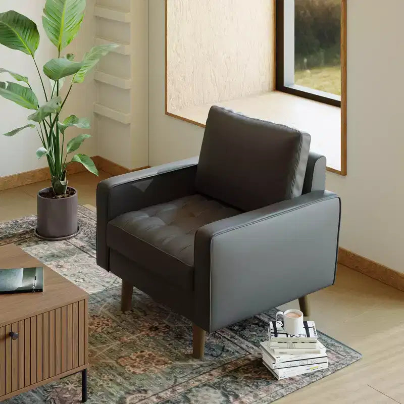 Tree City - 32'' Faux Leather Tufted Square Accent Armchair - Modern Chair for Living Room, Bedroom, Office & Small Spaces