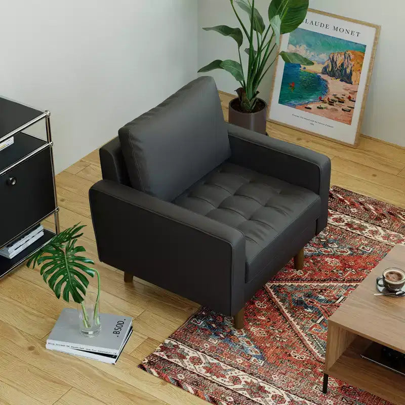 Tree City - 32'' Faux Leather Tufted Square Accent Armchair - Modern Chair for Living Room, Bedroom, Office & Small Spaces