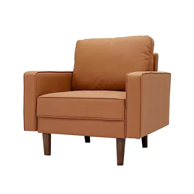 Tree City - 32'' Faux Leather Tufted Square Accent Armchair - Modern Chair for Living Room, Bedroom, Office & Small Spaces
