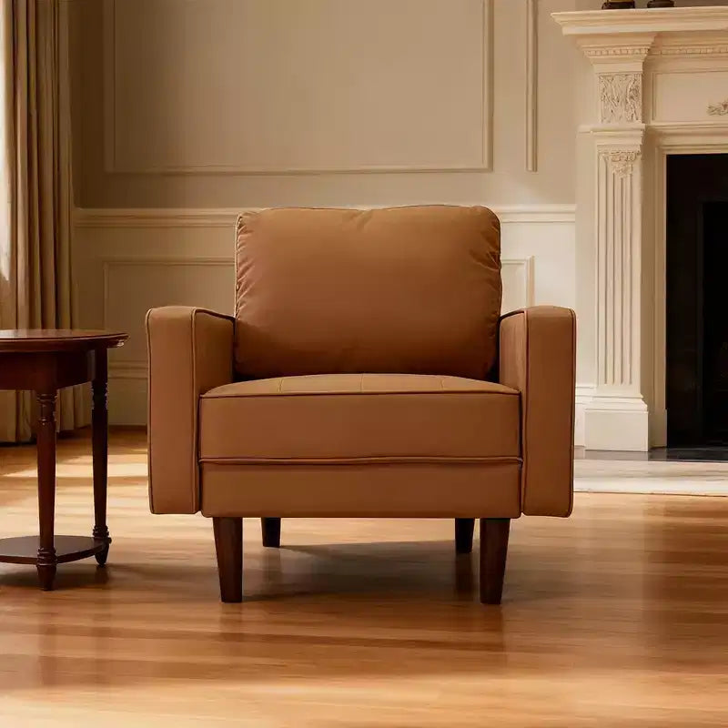 Tree City - 32'' Faux Leather Tufted Square Accent Armchair - Modern Chair for Living Room, Bedroom, Office & Small Spaces