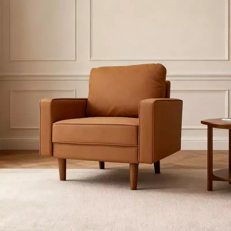 Tree City - 32'' Faux Leather Tufted Square Accent Armchair - Modern Chair for Living Room, Bedroom, Office & Small Spaces
