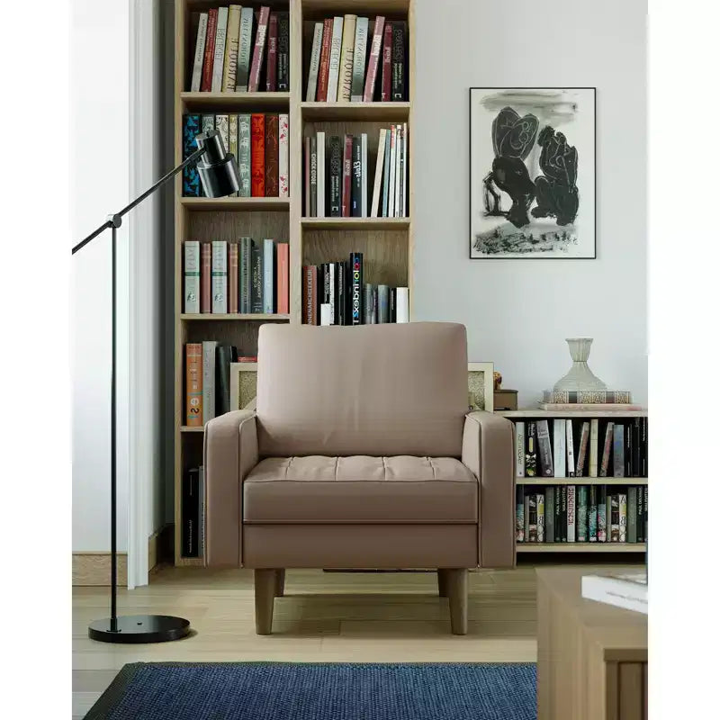 Tree City - 32'' Faux Leather Tufted Square Accent Armchair - Modern Chair for Living Room, Bedroom, Office & Small Spaces
