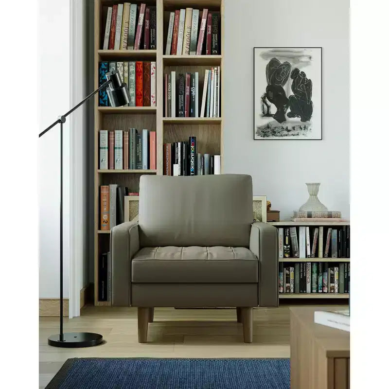 Tree City - 32'' Faux Leather Tufted Square Accent Armchair - Modern Chair for Living Room, Bedroom, Office & Small Spaces