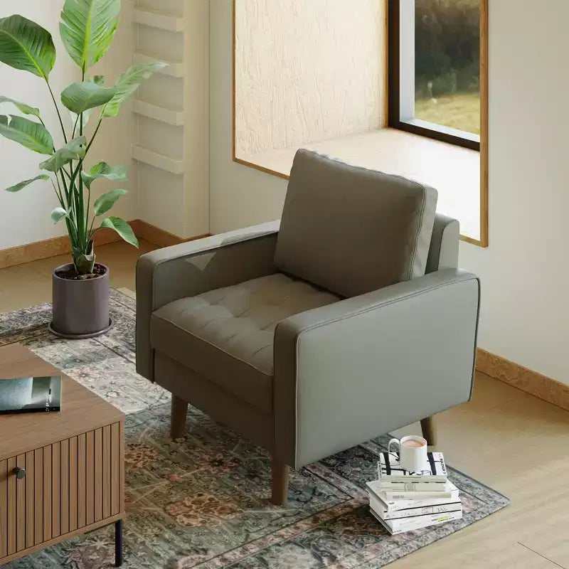Tree City - 32'' Faux Leather Tufted Square Accent Armchair - Modern Chair for Living Room, Bedroom, Office & Small Spaces