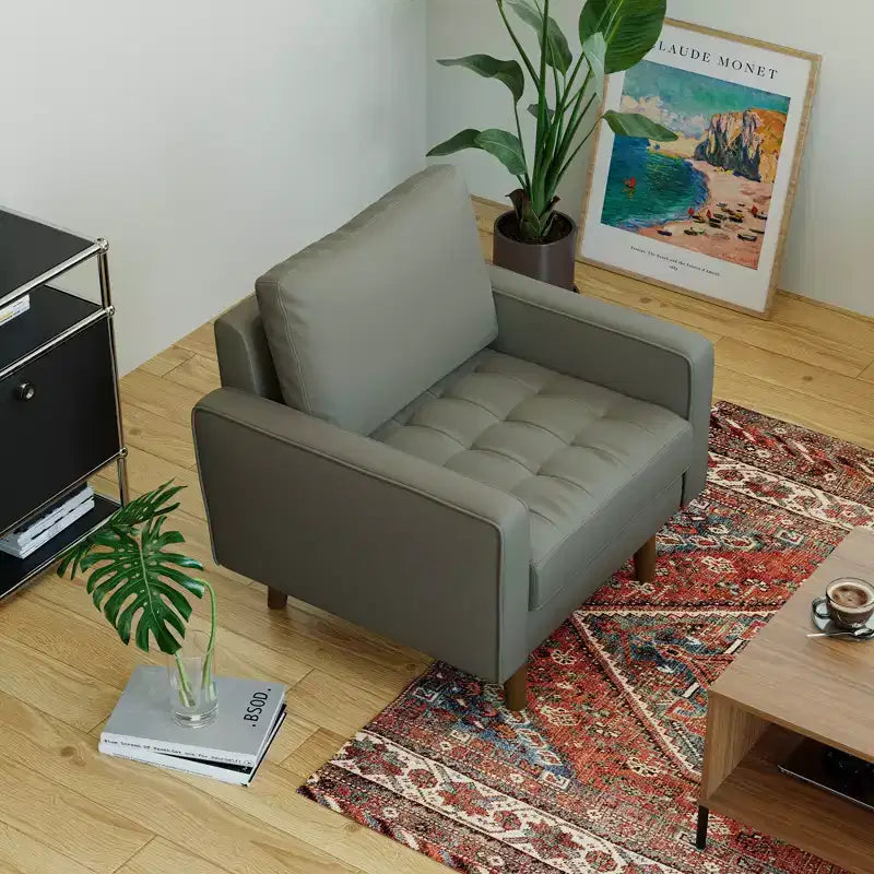 Tree City - 32'' Faux Leather Tufted Square Accent Armchair - Modern Chair for Living Room, Bedroom, Office & Small Spaces