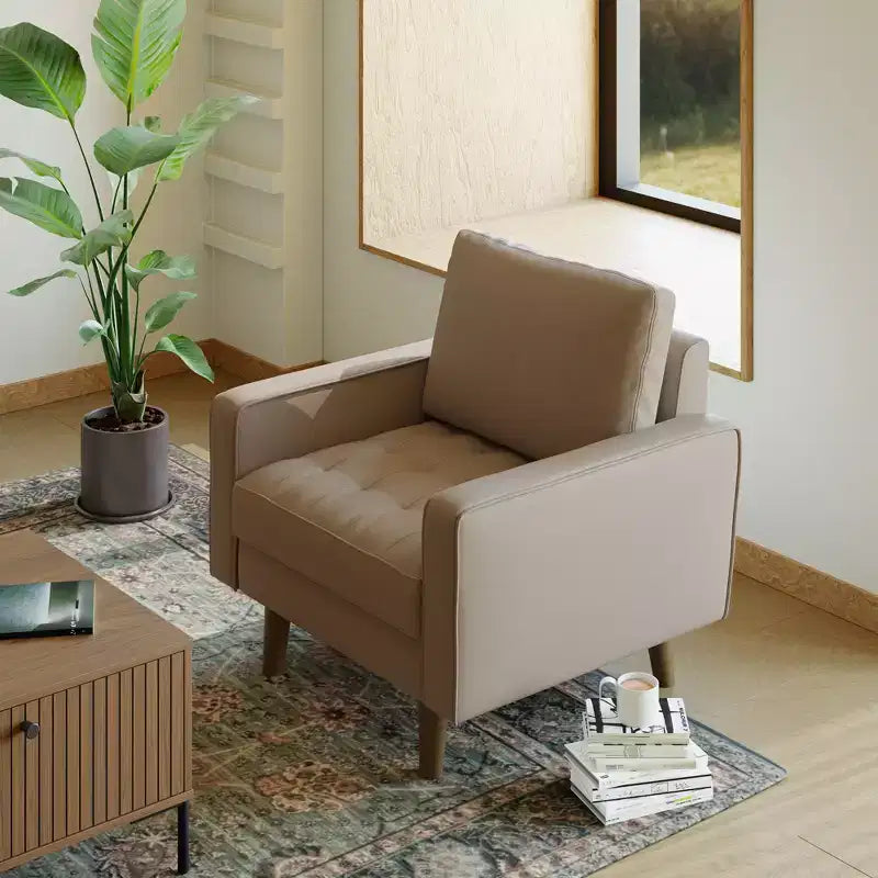 Tree City - 32'' Faux Leather Tufted Square Accent Armchair - Modern Chair for Living Room, Bedroom, Office & Small Spaces