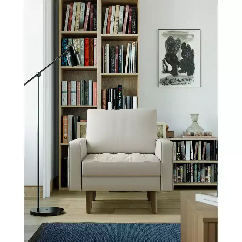 Tree City - 32'' Faux Leather Tufted Square Accent Armchair - Modern Chair for Living Room, Bedroom, Office & Small Spaces