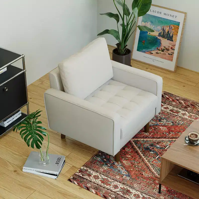 Tree City - 32'' Faux Leather Tufted Square Accent Armchair - Modern Chair for Living Room, Bedroom, Office & Small Spaces