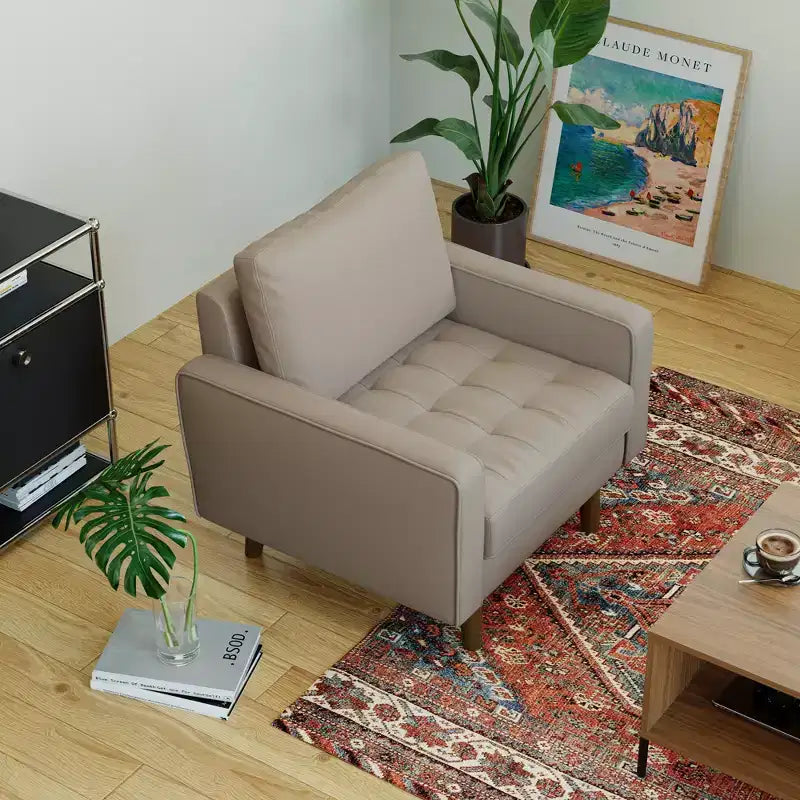 Tree City - 32'' Faux Leather Tufted Square Accent Armchair - Modern Chair for Living Room, Bedroom, Office & Small Spaces