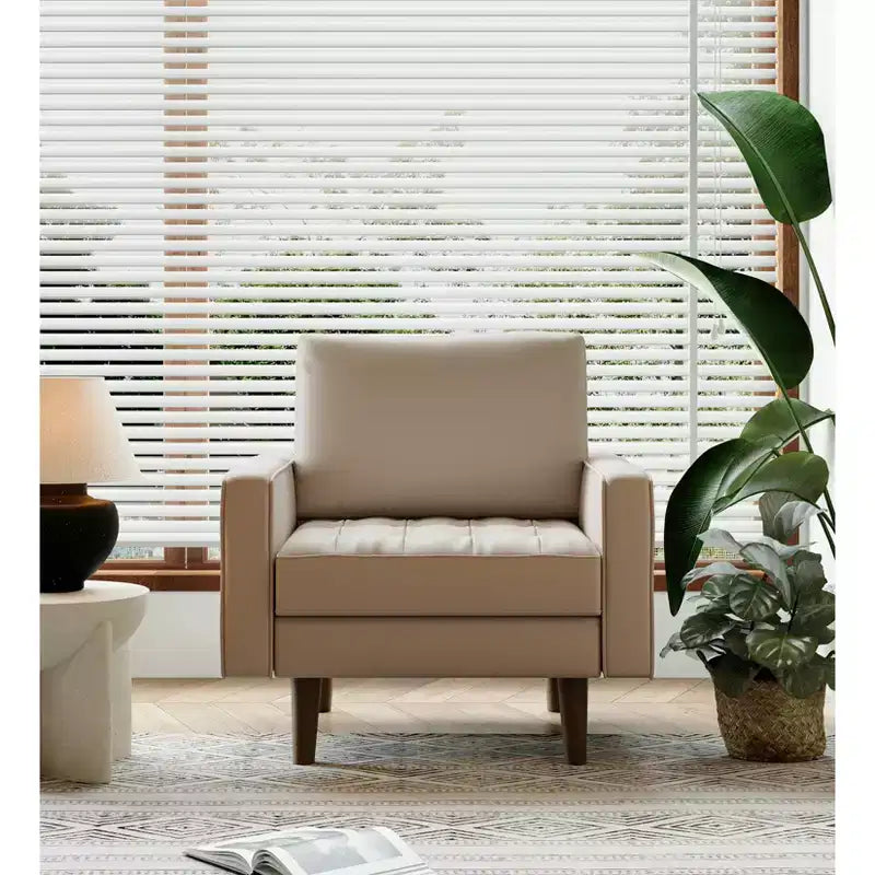 Tree City - 32'' Faux Leather Tufted Square Accent Armchair - Modern Chair for Living Room, Bedroom, Office & Small Spaces