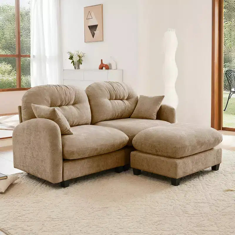 Cloud L-Shaped Sectional & Ottoman  Plush Chenille, Tufted High-Density Foam, Compact Corner Sofa for Living
