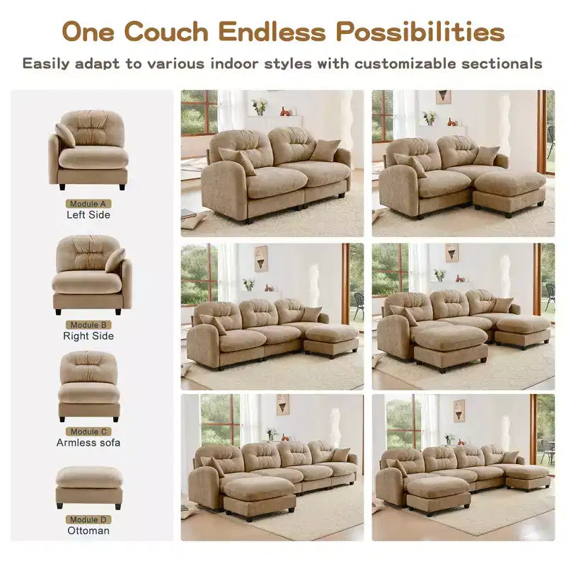 Cloud L-Shaped Sectional & Ottoman  Plush Chenille, Tufted High-Density Foam, Compact Corner Sofa for Living
