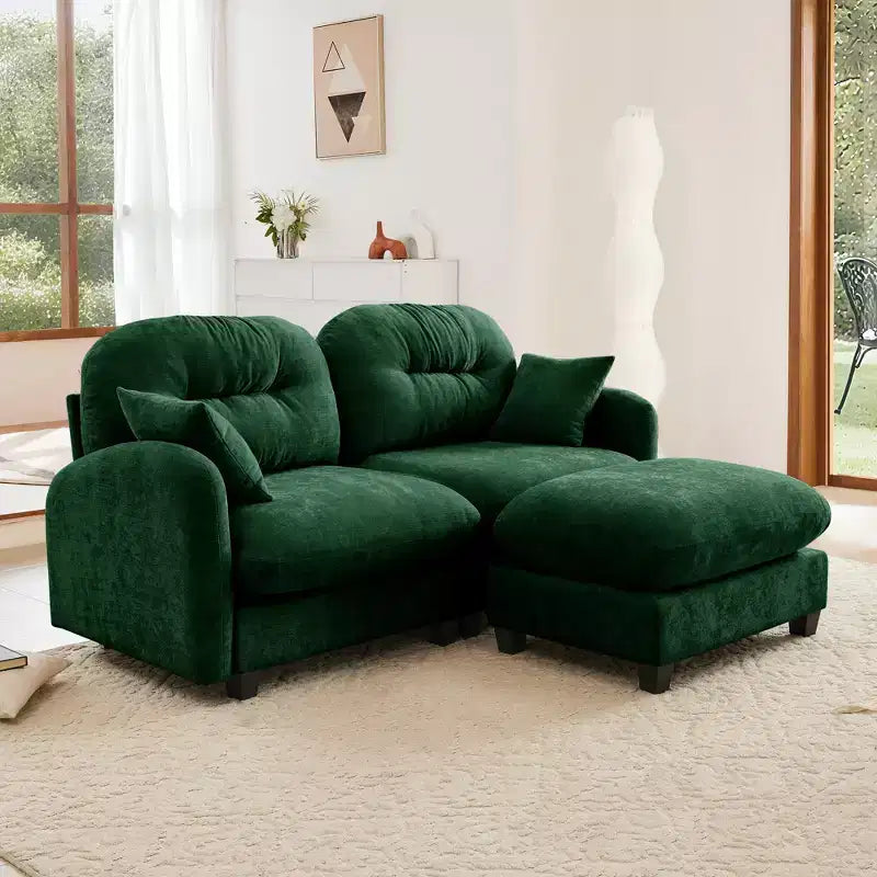 Cloud L-Shaped Sectional & Ottoman  Plush Chenille, Tufted High-Density Foam, Compact Corner Sofa for Living