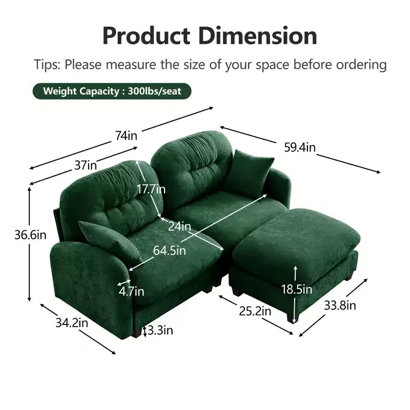 Cloud L-Shaped Sectional & Ottoman  Plush Chenille, Tufted High-Density Foam, Compact Corner Sofa for Living