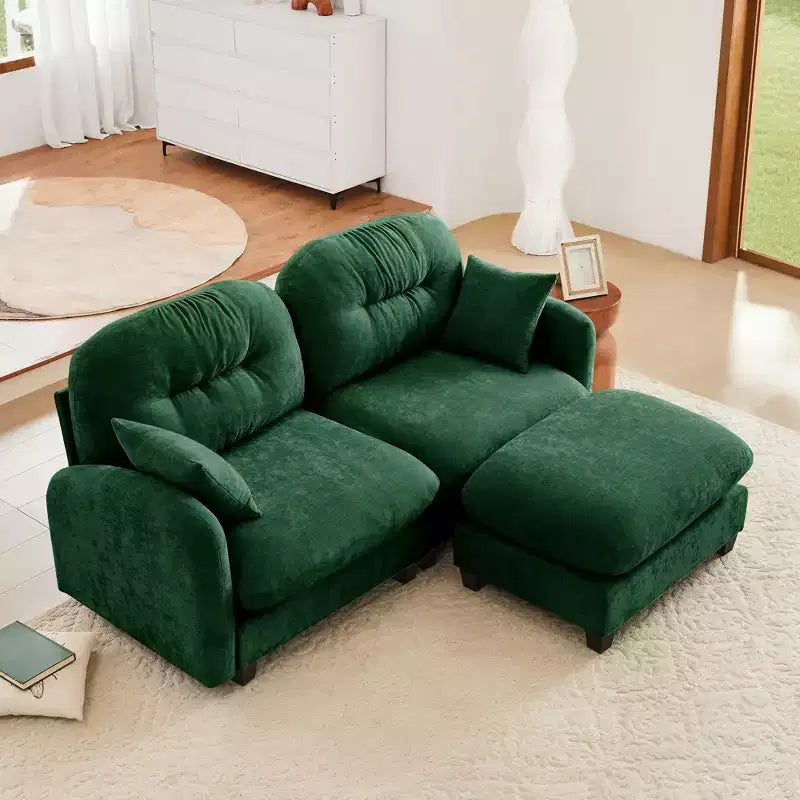 Cloud L-Shaped Sectional & Ottoman  Plush Chenille, Tufted High-Density Foam, Compact Corner Sofa for Living