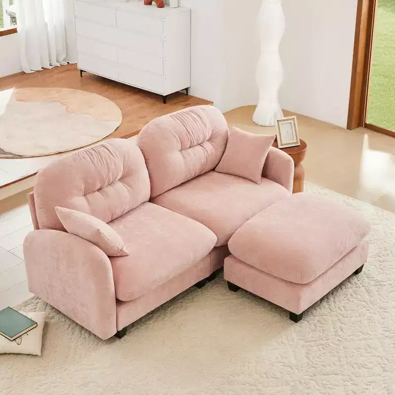 Cloud L-Shaped Sectional & Ottoman  Plush Chenille, Tufted High-Density Foam, Compact Corner Sofa for Living