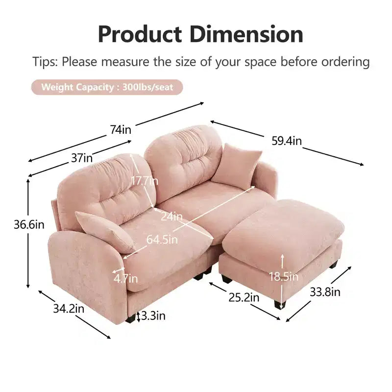 Cloud L-Shaped Sectional & Ottoman  Plush Chenille, Tufted High-Density Foam, Compact Corner Sofa for Living