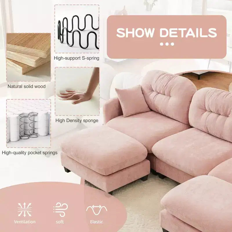 Cloud L-Shaped Sectional & Ottoman  Plush Chenille, Tufted High-Density Foam, Compact Corner Sofa for Living