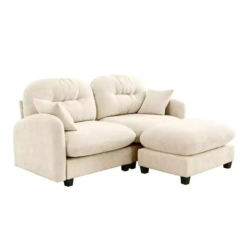 Cloud L-Shaped Sectional & Ottoman  Plush Chenille, Tufted High-Density Foam, Compact Corner Sofa for Living