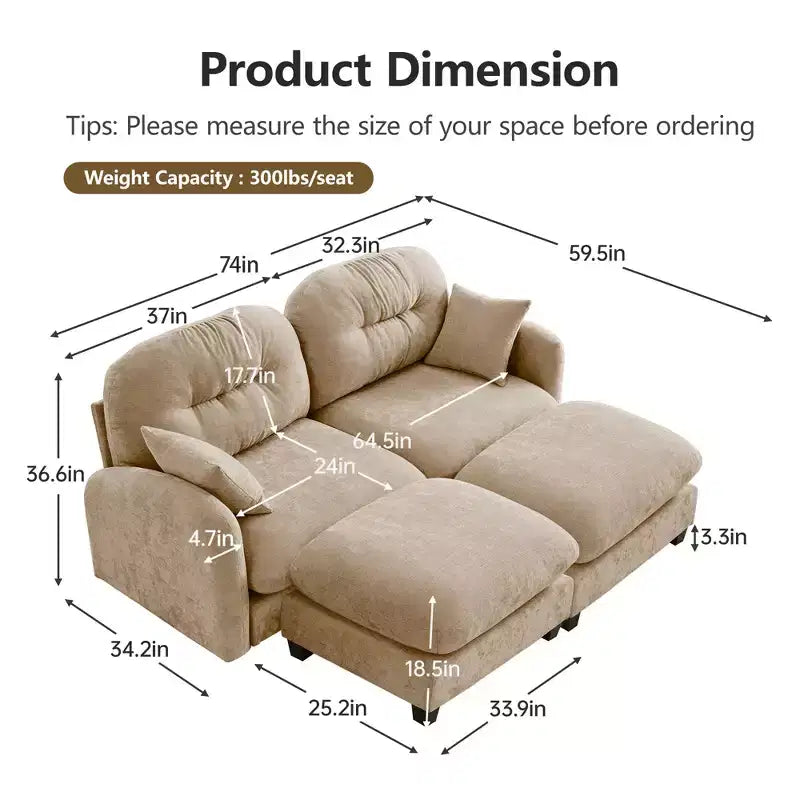 Cloud Chenille Sectional Sofa  Tufted High-Density Foam, Ergonomic Arms, Perfect for Bedroom or Small Living Room