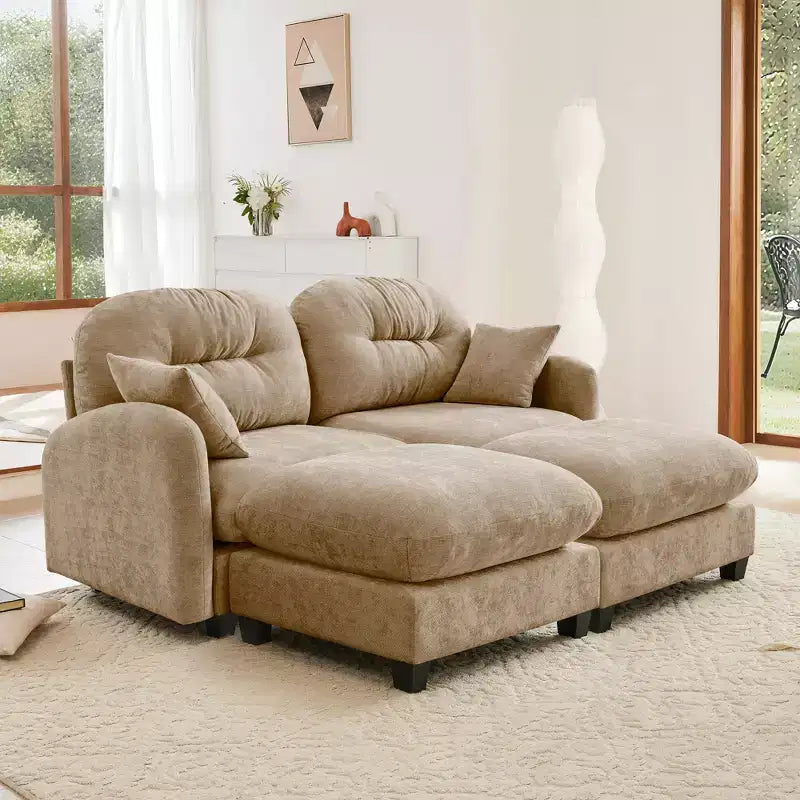 Cloud Chenille Sectional Sofa  Tufted High-Density Foam, Ergonomic Arms, Perfect for Bedroom or Small Living Room