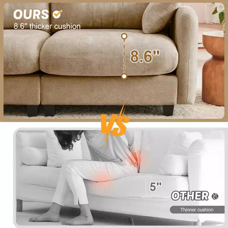 Cloud Chenille Sectional Sofa  Tufted High-Density Foam, Ergonomic Arms, Perfect for Bedroom or Small Living Room