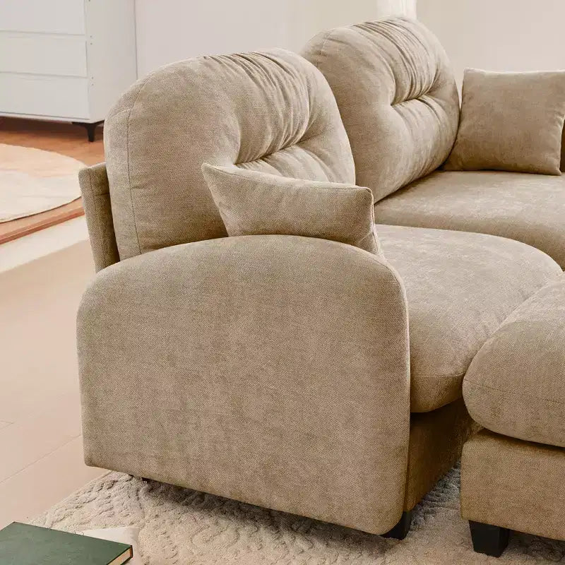 Cloud Chenille Sectional Sofa  Tufted High-Density Foam, Ergonomic Arms, Perfect for Bedroom or Small Living Room