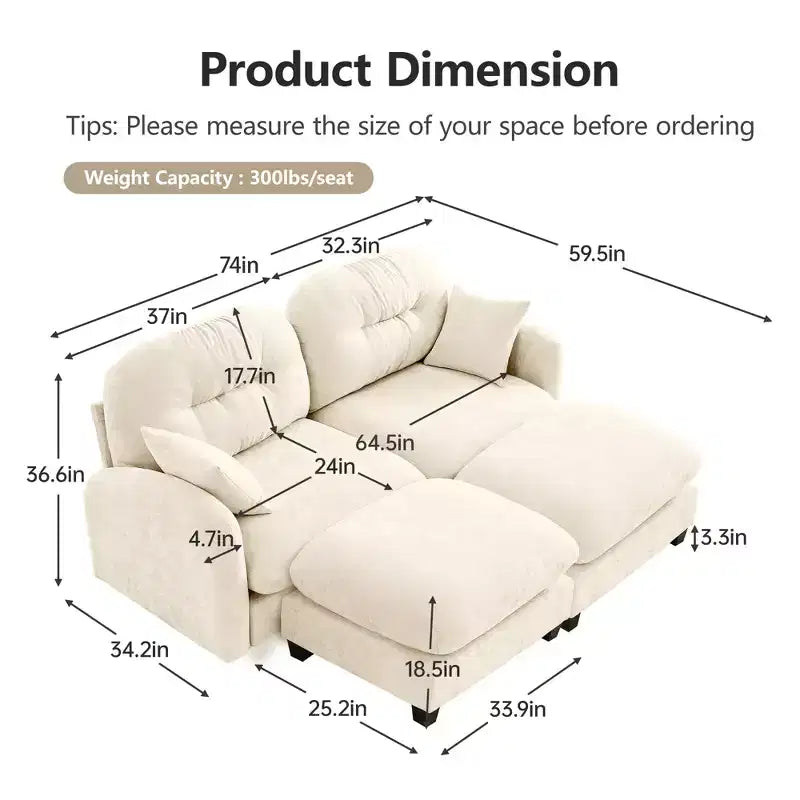 Cloud Chenille Sectional Sofa  Tufted High-Density Foam, Ergonomic Arms, Perfect for Bedroom or Small Living Room