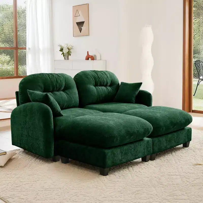 Cloud Chenille Sectional Sofa  Tufted High-Density Foam, Ergonomic Arms, Perfect for Bedroom or Small Living Room