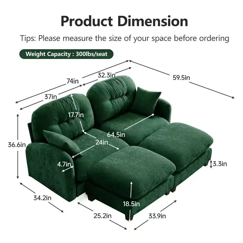Cloud Chenille Sectional Sofa  Tufted High-Density Foam, Ergonomic Arms, Perfect for Bedroom or Small Living Room