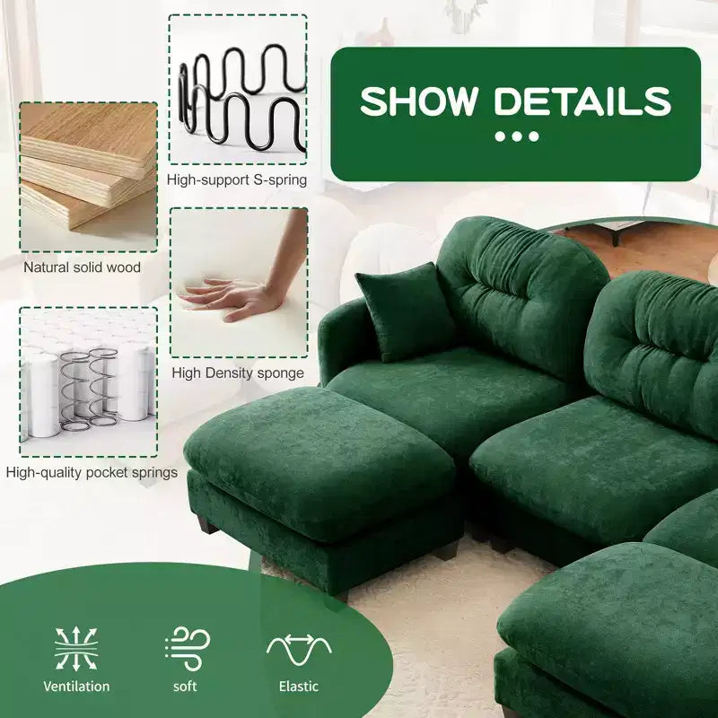 Cloud Chenille Sectional Sofa  Tufted High-Density Foam, Ergonomic Arms, Perfect for Bedroom or Small Living Room