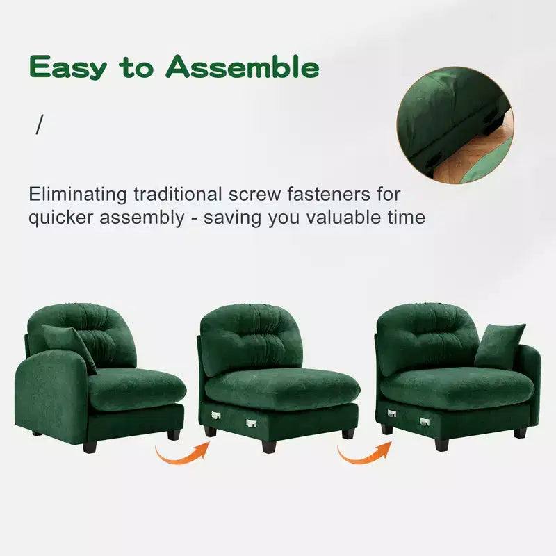Cloud Chenille Sectional Sofa  Tufted High-Density Foam, Ergonomic Arms, Perfect for Bedroom or Small Living Room