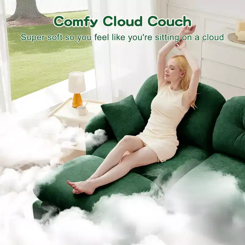 Cloud Chenille Sectional Sofa  Tufted High-Density Foam, Ergonomic Arms, Perfect for Bedroom or Small Living Room