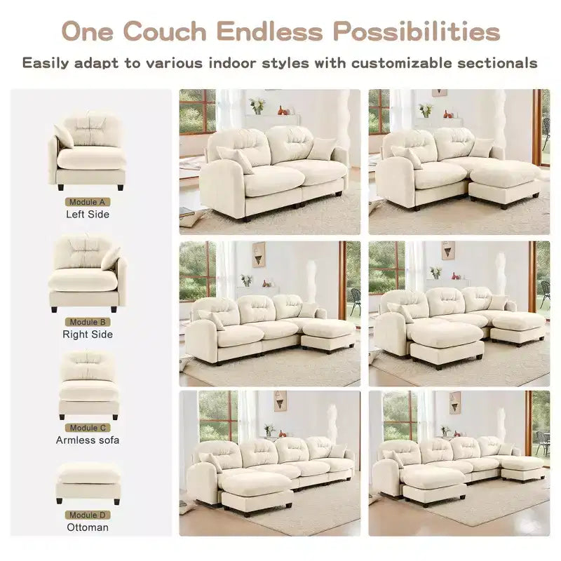 Cloud Chenille Sectional Sofa  Tufted High-Density Foam, Ergonomic Arms, Perfect for Bedroom or Small Living Room